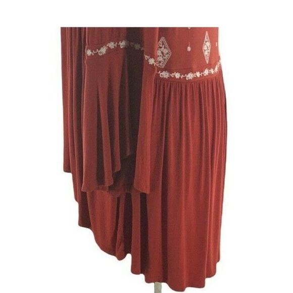 Torrid Top Women Size 2X Boho OrangeLong Bell Sleeves Embroidered Diamond V-Neck - Picture 6 of 10